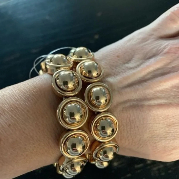 Gold Bead Stretch Bracelets - Set of 2 - Picture 1 of 2